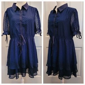 New No Tags Chiffon Layered Dress Drawstring Waist Blue Large Boho Beach Core